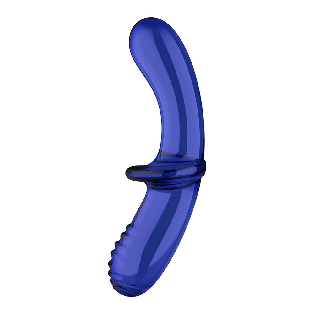 Curved design of the double ended glass dildo. 