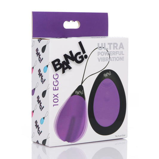 Bang!10X  Purple Vibrating Egg & Remote - Sex Toys Online