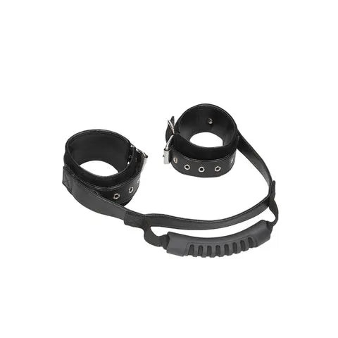 Black & White Bonded Leather Hand Cuffs With Handle