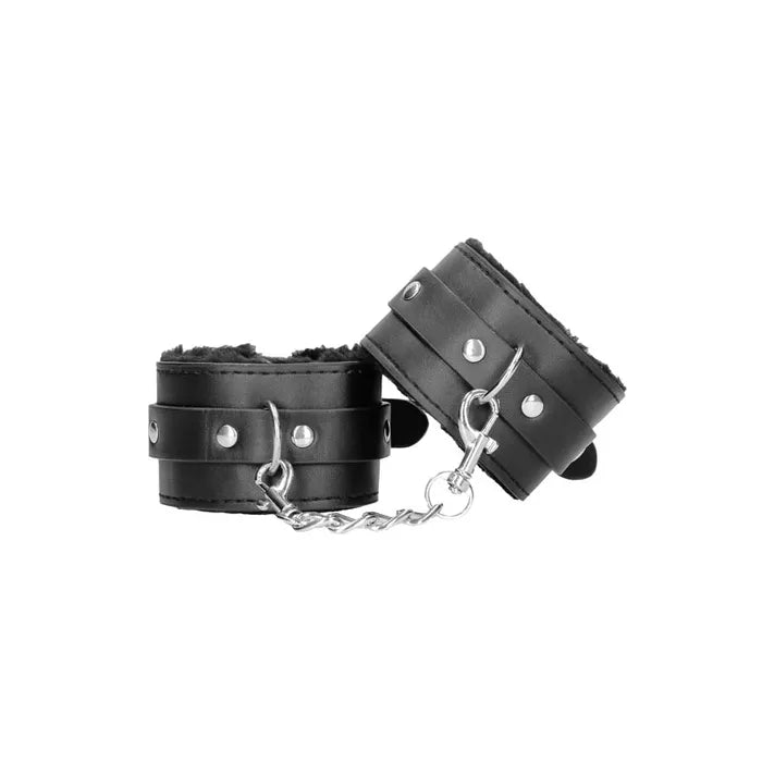 Black & White Plush Bonded Leather Hand Cuffs