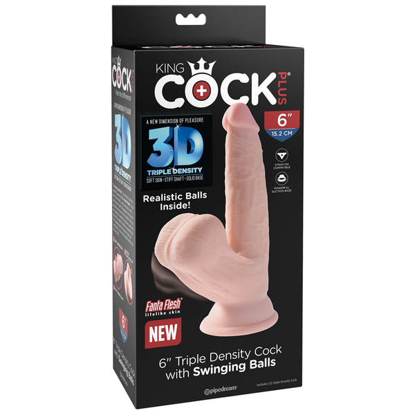 King Cock Plus 6in. Triple Density Cock With Swinging Balls