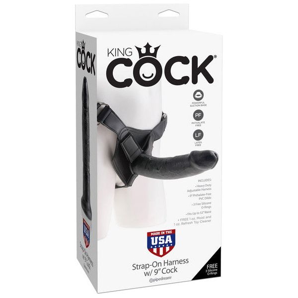 King Cock Strap-On Harness with 9in Black Cock