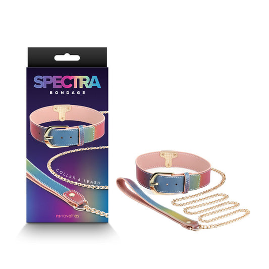 Spectra Bondage Collar & Leash - Rainbow - My Temptations Sex Toys and Lingerie