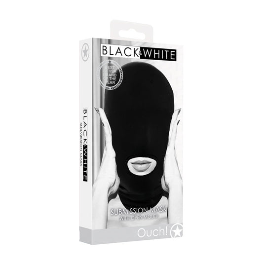 OUCH! Black & White Submission Mask - Bondage Gear Online
