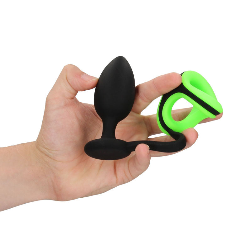 Glow In The Dark Butt Plug with Cock Ring & Ball Strap