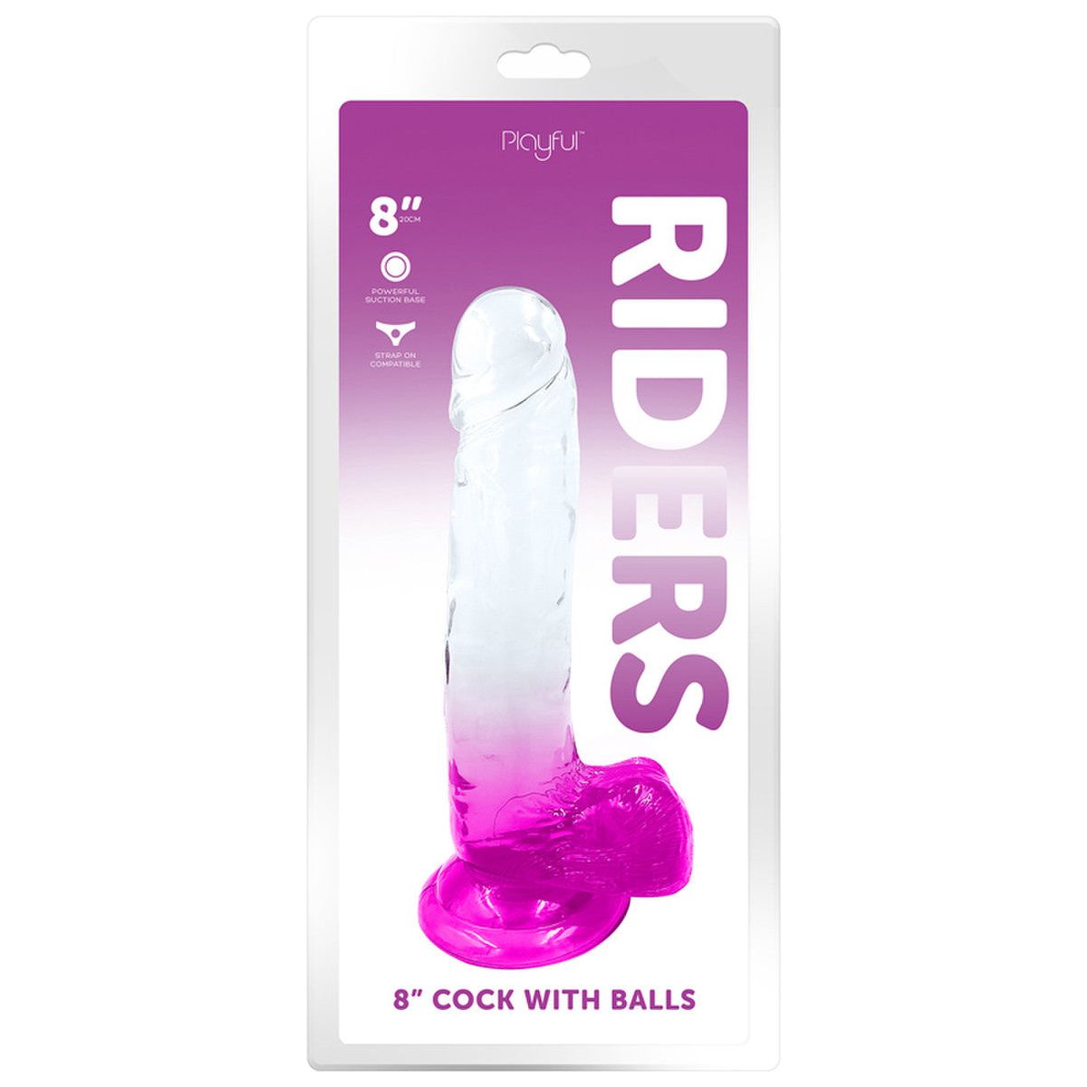 Playful Riders 8in Cock with Balls Pink