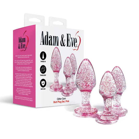 Adam & Eve Glitter Gem 3-Piece Butt Plug Set- Pink