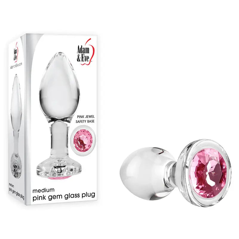 Adam & Eve Pink Gem Glass Medium Butt Plug