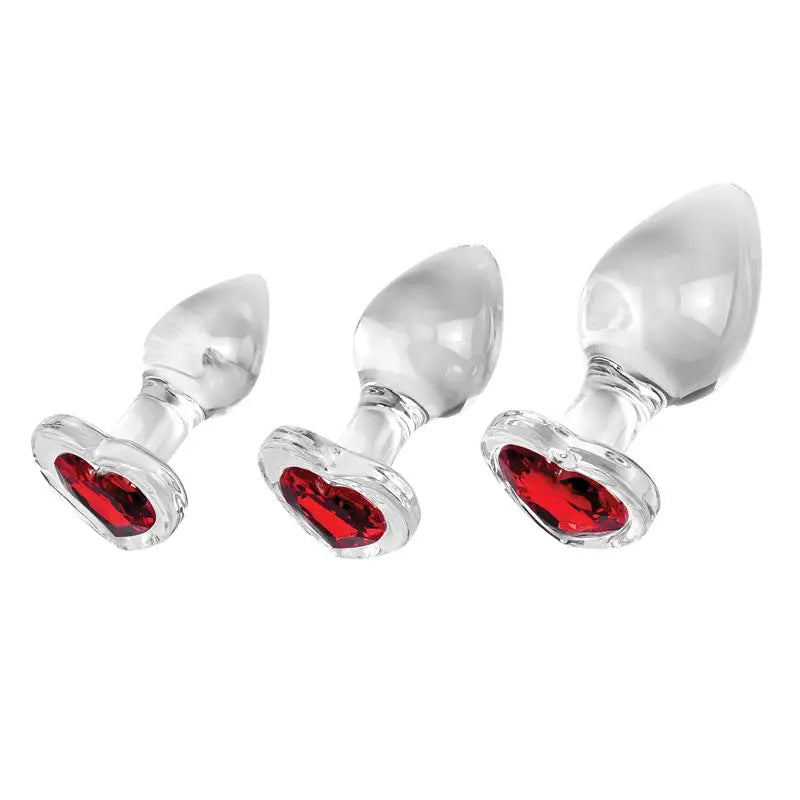 Adam & Eve Red heart Shaped Gem Glass Butt Plug Set - My Temptations Sex Toys