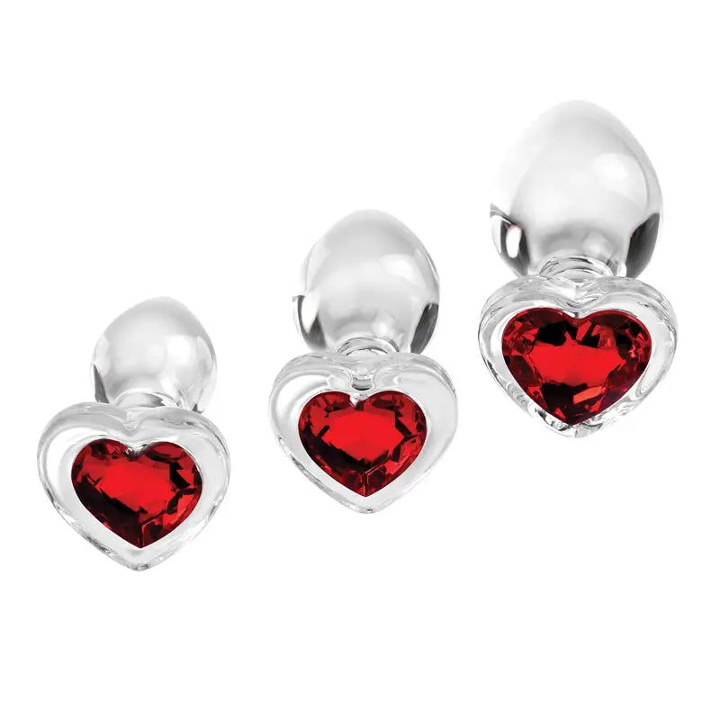 Adam & Eve Red heart Shaped Gem Glass Butt Plug Set - My Temptations Sex Toys