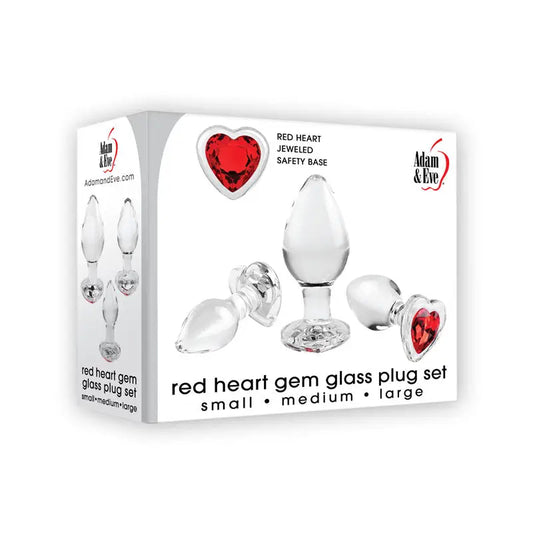 Adam & Eve Red heart Shaped Gem Glass Butt Plug Set - My Temptations Sex Toys