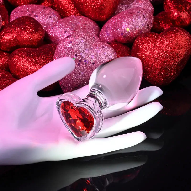 Adam & Eve Red Heart Shaped Gem Glass Large Butt Plug - My Temptations Sex Toys