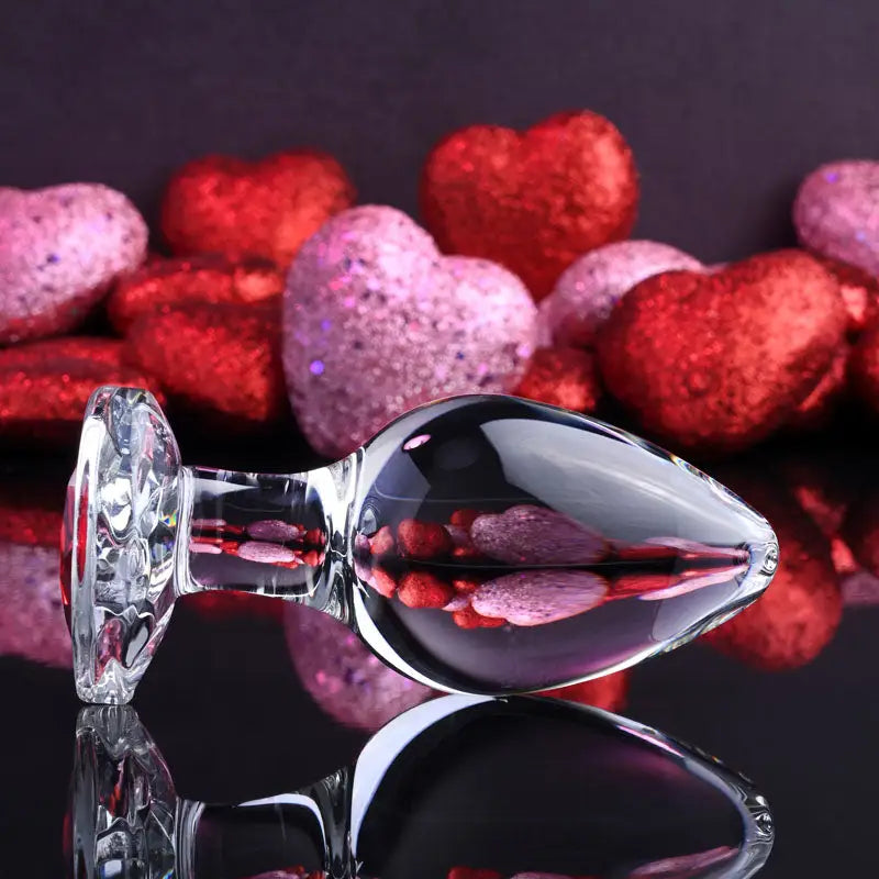 Adam & Eve Red Heart Shaped Gem Glass Large Butt Plug - My Temptations Sex Toys