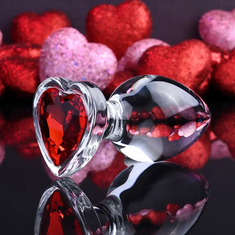 Adam & Eve Red Heart Shaped Gem Glass Large Butt Plug - My Temptations Sex Toys