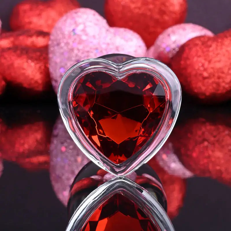 Adam & Eve Red Heart Shaped Gem Glass Large Butt Plug - My Temptations Sex Toys