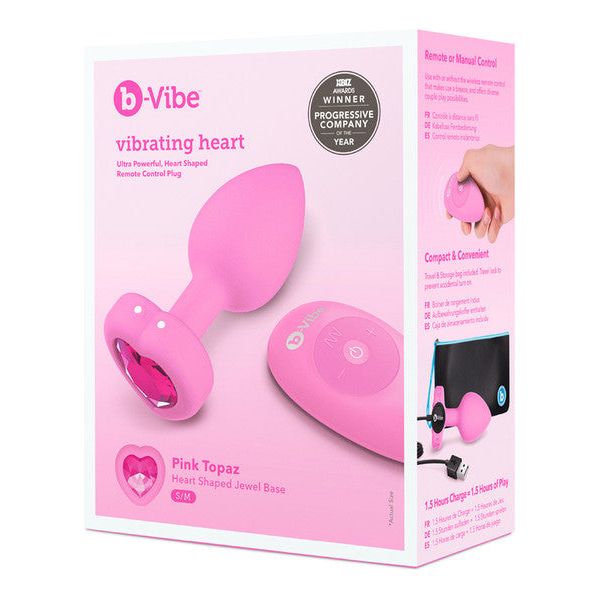 b-Vibe Remote Control Vibrating Jewelled Heart Butt Plug S/M