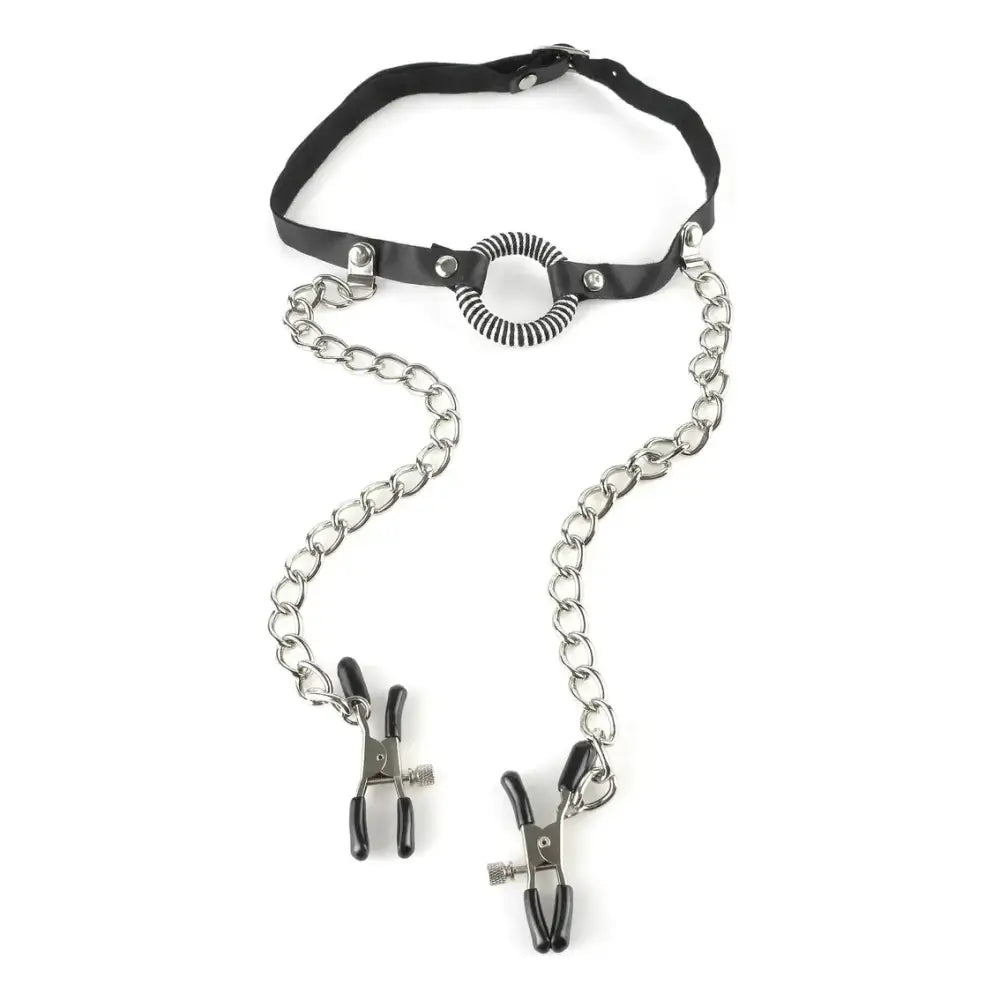 Fetish Fantasy O-Ring Gag with Nipple Clamps