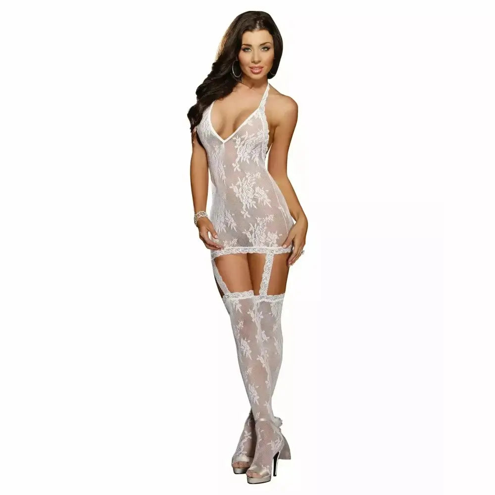 Floral Lace Gartered Bodystocking