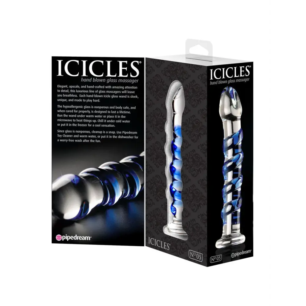 Icicles No 5 Sapphire Spiral Glass Dildo 7 Inch