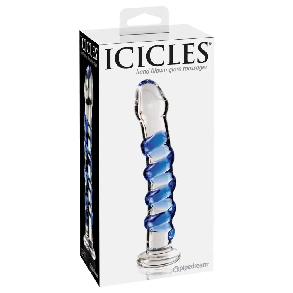 Icicles No 5 Sapphire Spiral Glass Dildo 7 Inch