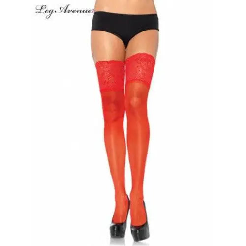 Leg Avenue Sheer Lace Top Hold Ups - Red