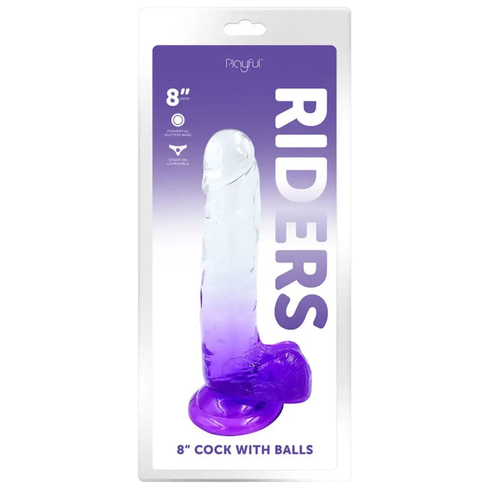 Playful Riders 8in Cock with Balls Purple