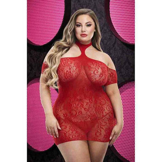 Cut Out Lace Mini Dress LC-75 Red XL