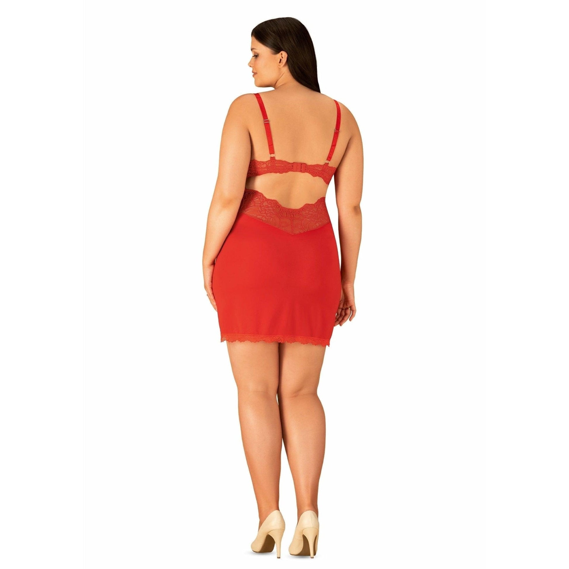 Plus Size Red Chemise & Thong - Obsessive Lingerie