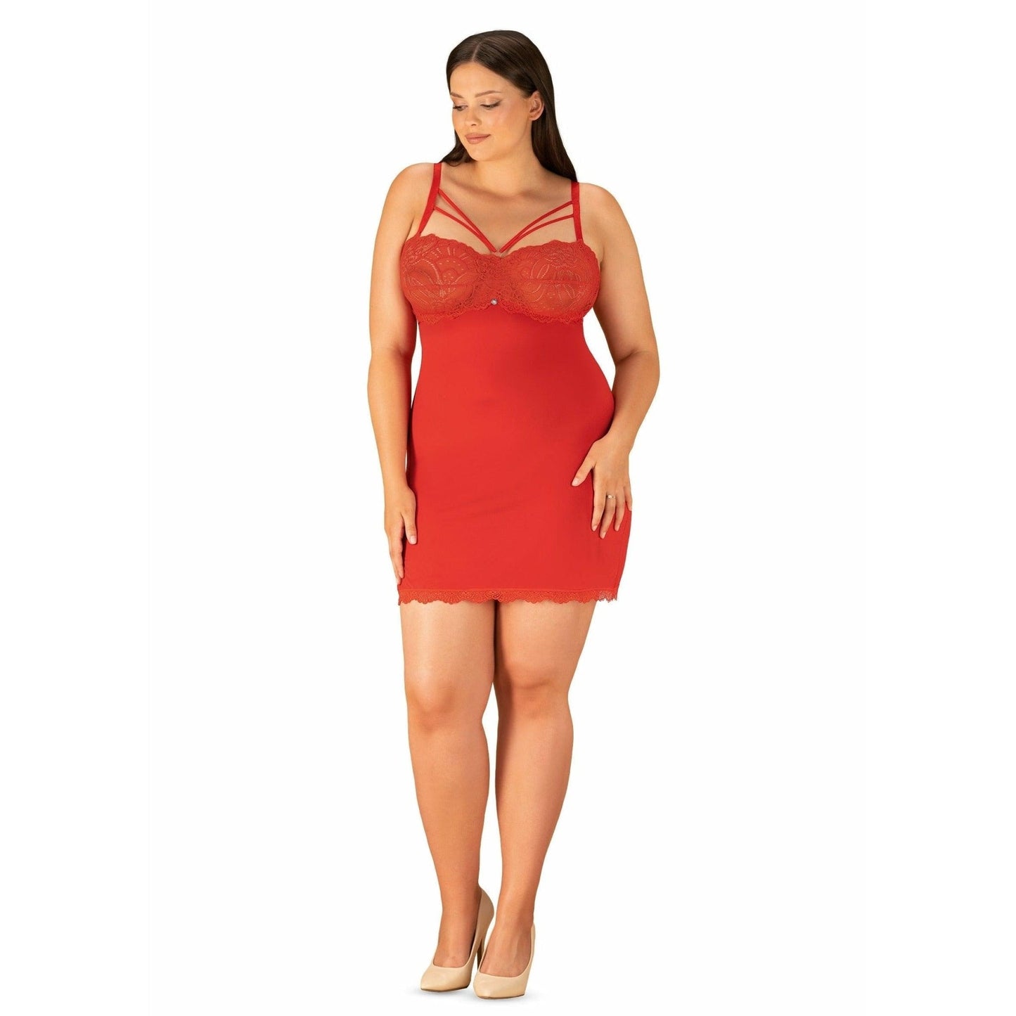 Obsessive Loventy Red Chemise & Thong - Plus Size