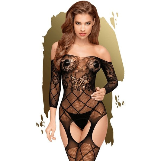  Plus Size Top Notch Long Sleeved Lace Bodystocking