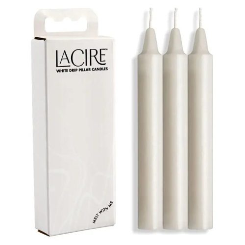 LaCire Drip Pillar Candles - White Drip Candles LaCire Drip Pillar Candles - White Drip Candles